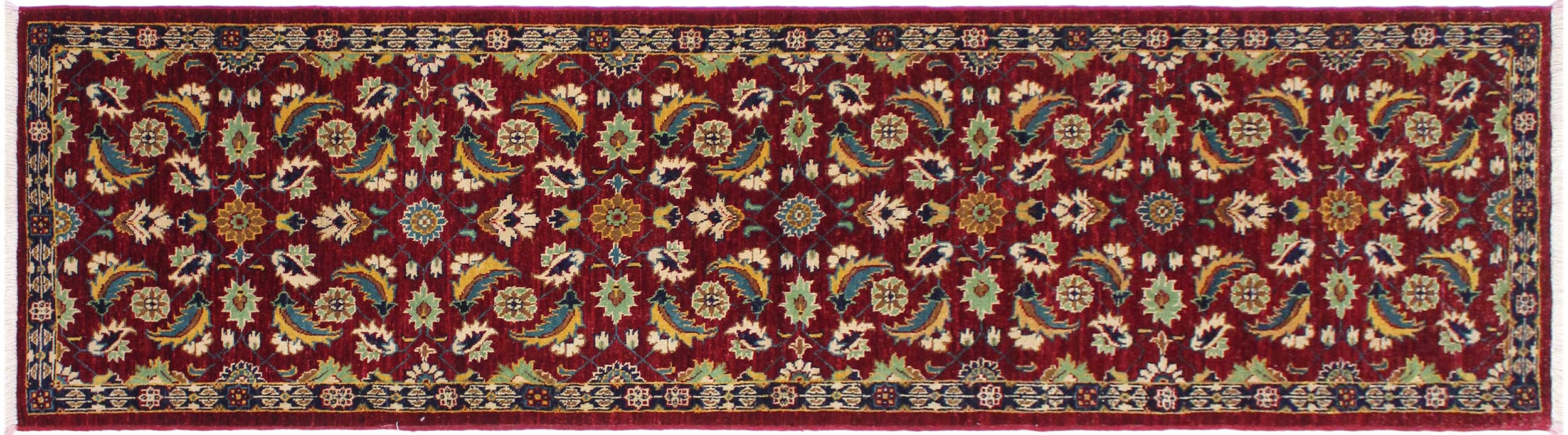 handmade Transitional Kafkaz Red Blue Hand Knotted RUNNER 100% WOOL area rug 3' x 10'