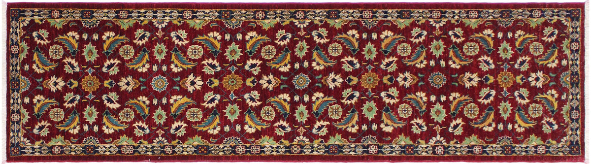 handmade Transitional Kafkaz Red Blue Hand Knotted RUNNER 100% WOOL area rug 3' x 10'