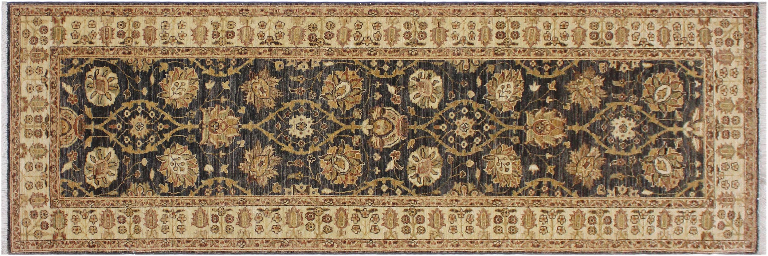 handmade Transitional Kafkaz Charcoal Ivory Hand Knotted RUNNER 100% WOOL area rug 3' x 9'