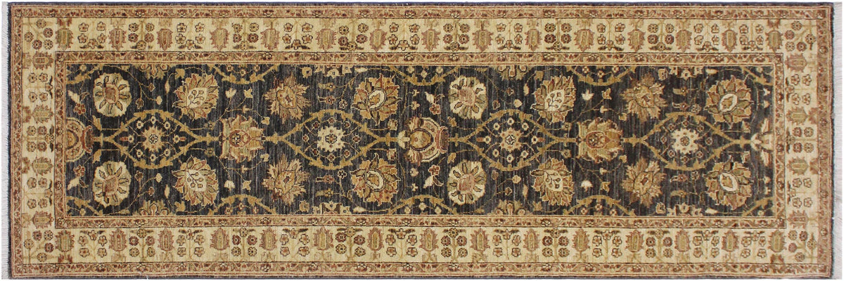 handmade Transitional Kafkaz Charcoal Ivory Hand Knotted RUNNER 100% WOOL area rug 3' x 9'