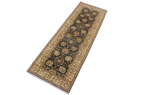 handmade Transitional Kafkaz Charcoal Ivory Hand Knotted RUNNER 100% WOOL area rug 3' x 9'