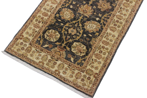 handmade Transitional Kafkaz Charcoal Ivory Hand Knotted RUNNER 100% WOOL area rug 3' x 9'