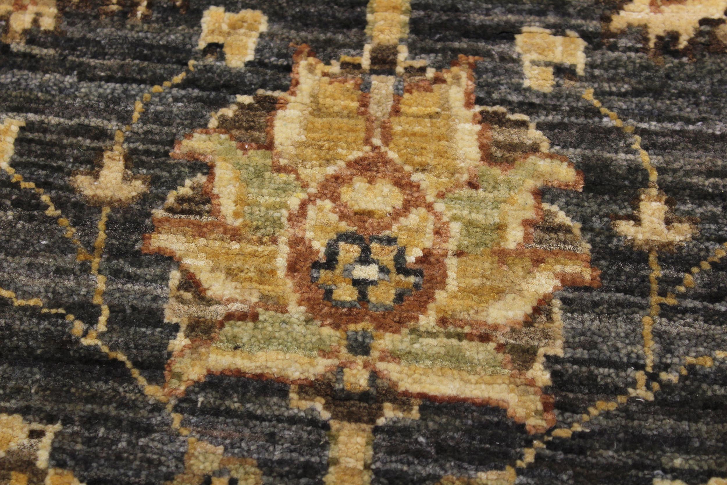 handmade Transitional Kafkaz Charcoal Ivory Hand Knotted RUNNER 100% WOOL area rug 3' x 9'