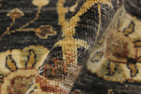 handmade Transitional Kafkaz Charcoal Ivory Hand Knotted RUNNER 100% WOOL area rug 3' x 9'