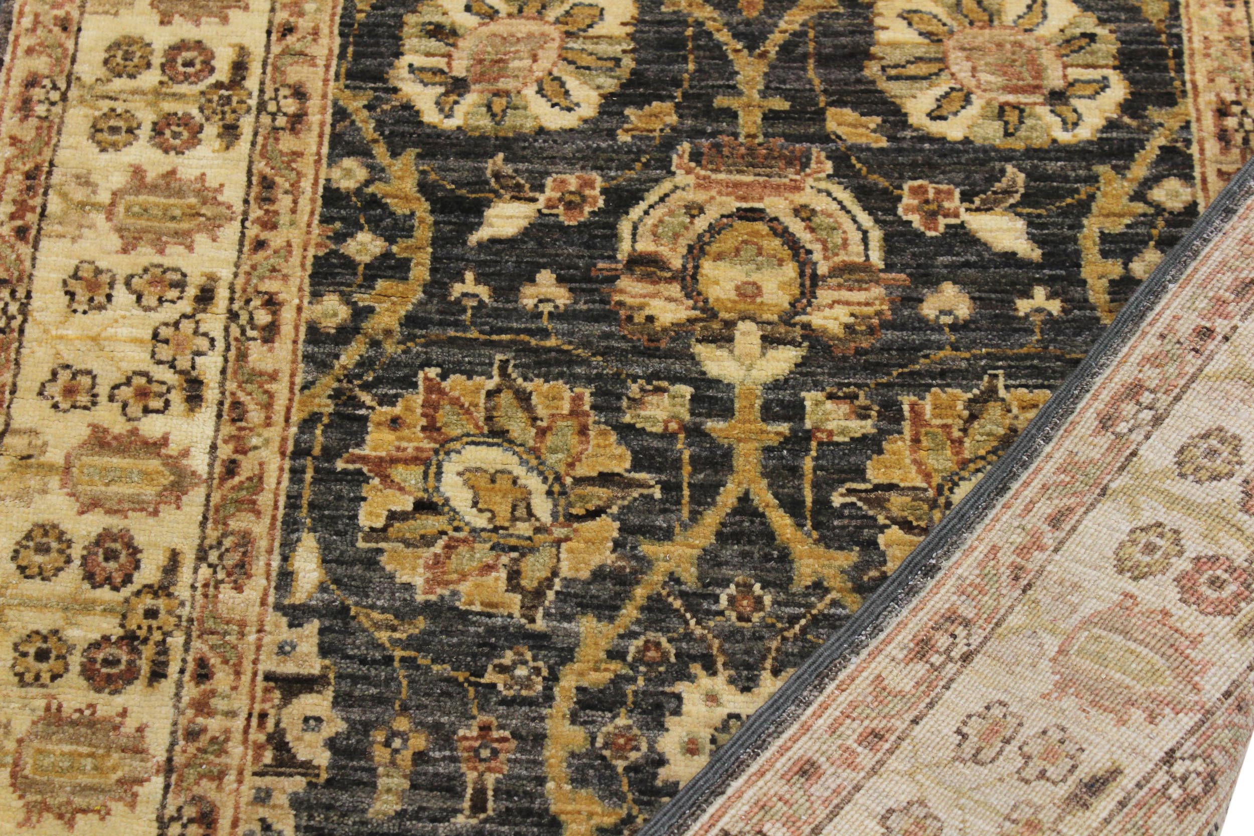 handmade Transitional Kafkaz Charcoal Ivory Hand Knotted RUNNER 100% WOOL area rug 3' x 9'