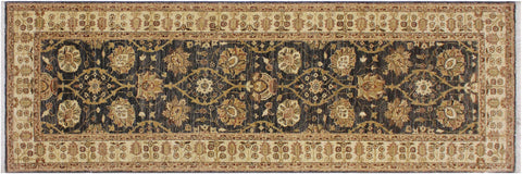 handmade Transitional Kafkaz Charcoal Ivory Hand Knotted RUNNER 100% WOOL area rug 3' x 9'