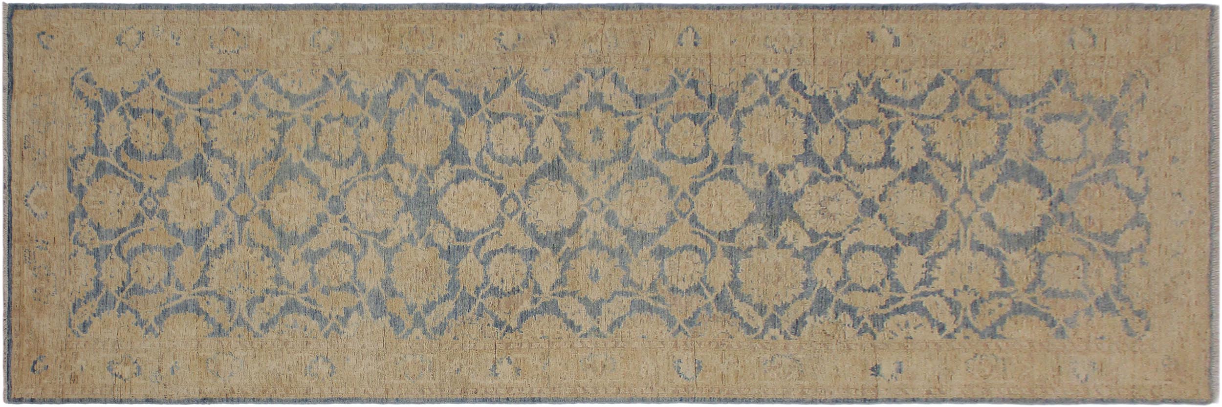 handmade Transitional Kafkaz Lt. Blue Lt. Gold Hand Knotted RUNNER 100% WOOL area rug 4' x 11'
