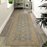 handmade Traditional Kafkaz Blue Gold Hand Knotted RUNNER 100% WOOL area rug 4 x 11