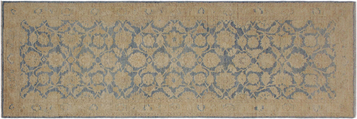 handmade Transitional Kafkaz Lt. Blue Lt. Gold Hand Knotted RUNNER 100% WOOL area rug 4' x 11'