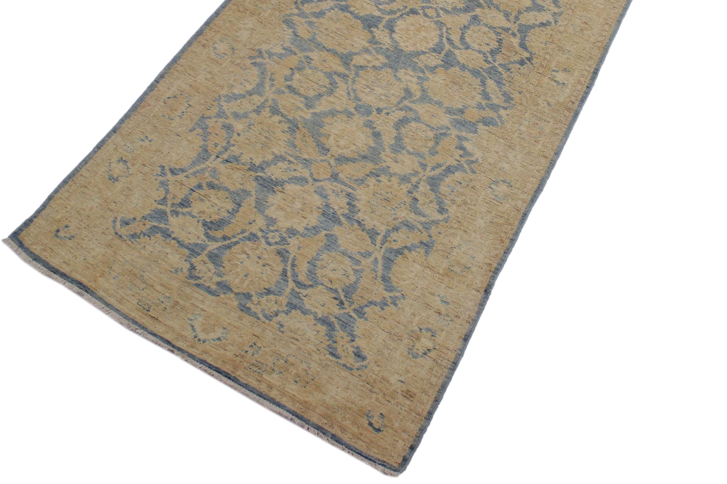 handmade Transitional Kafkaz Lt. Blue Lt. Gold Hand Knotted RUNNER 100% WOOL area rug 4' x 11'