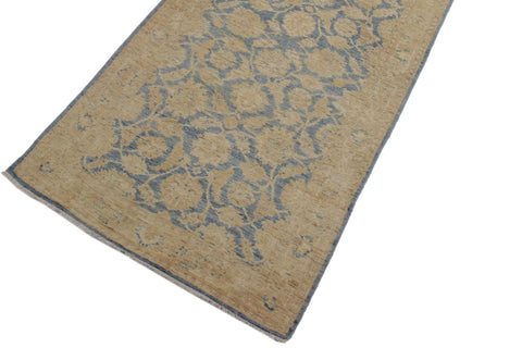 handmade Transitional Kafkaz Lt. Blue Lt. Gold Hand Knotted RUNNER 100% WOOL area rug 4' x 11'