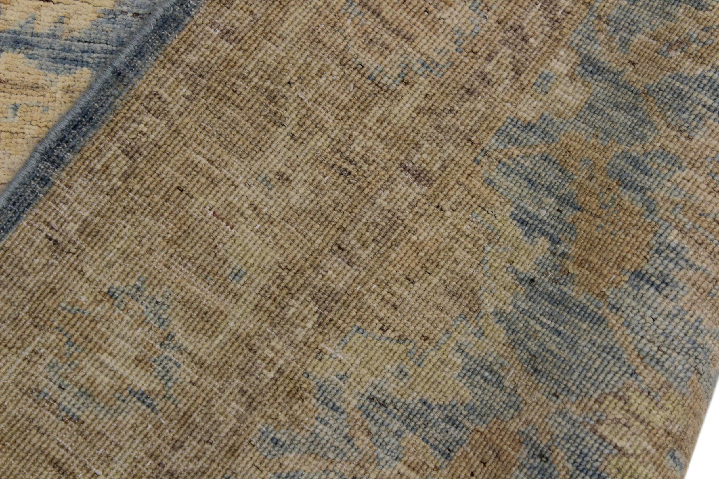 handmade Transitional Kafkaz Lt. Blue Lt. Gold Hand Knotted RUNNER 100% WOOL area rug 4' x 11'