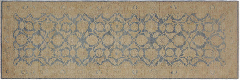 handmade Transitional Kafkaz Lt. Blue Lt. Gold Hand Knotted RUNNER 100% WOOL area rug 4' x 11'
