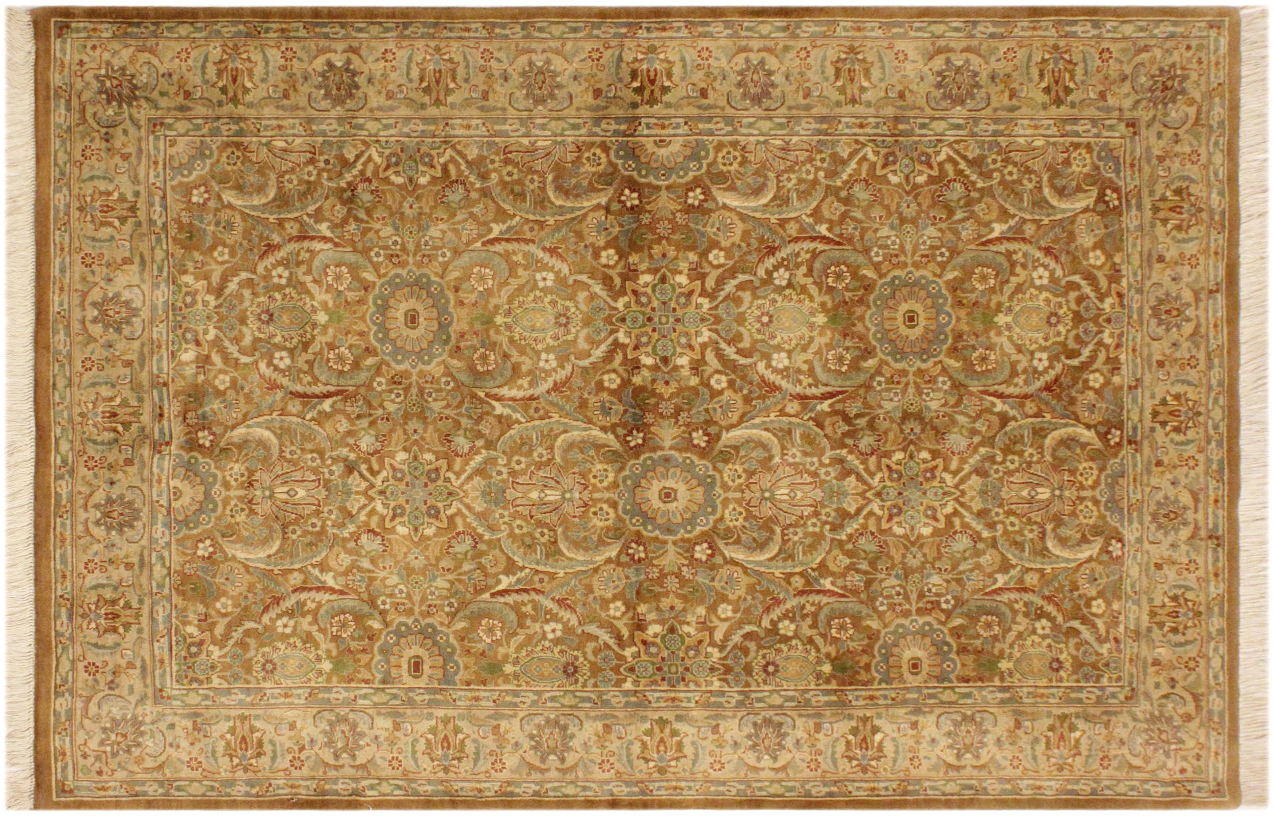 handmade Transitional Qaseem Bond Brown Tan Hand Knotted RECTANGLE 100% WOOL area rug 4x6