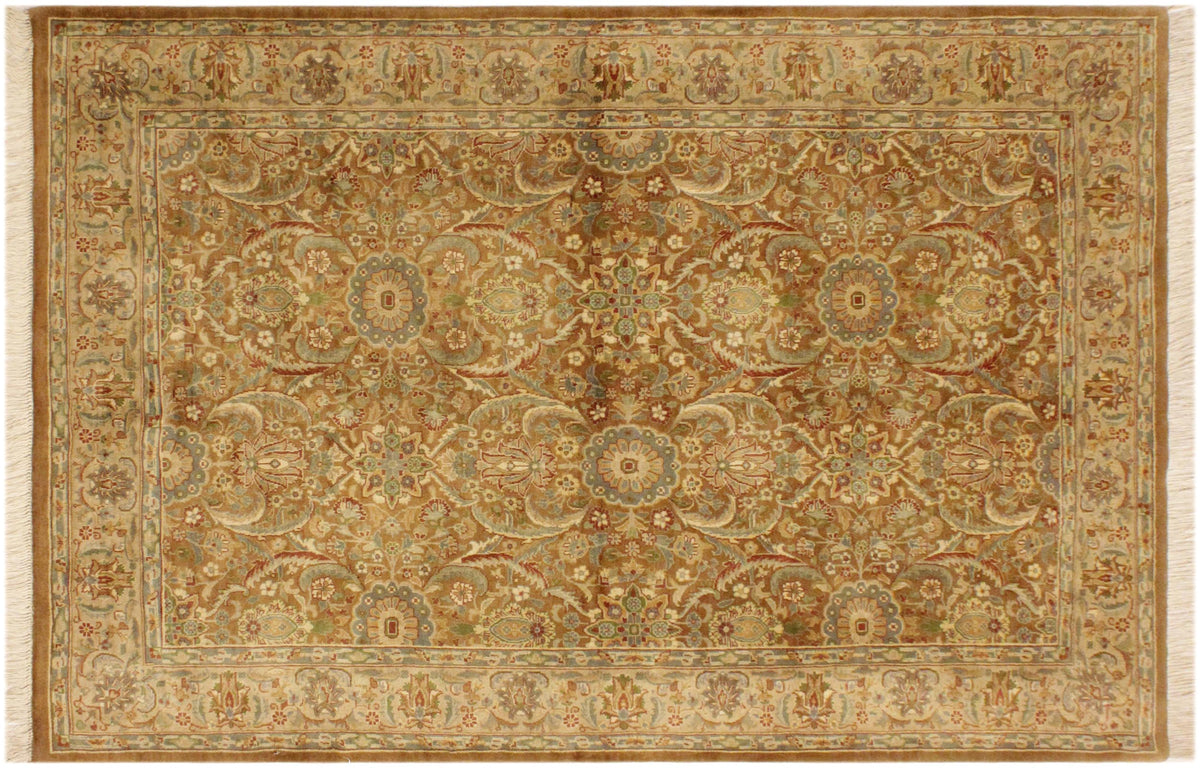 handmade Transitional Qaseem Bond Brown Tan Hand Knotted RECTANGLE 100% WOOL area rug 4x6