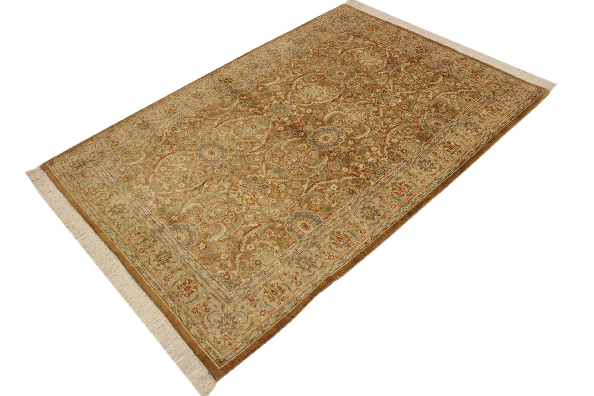handmade Transitional Qaseem Bond Brown Tan Hand Knotted RECTANGLE 100% WOOL area rug 4x6