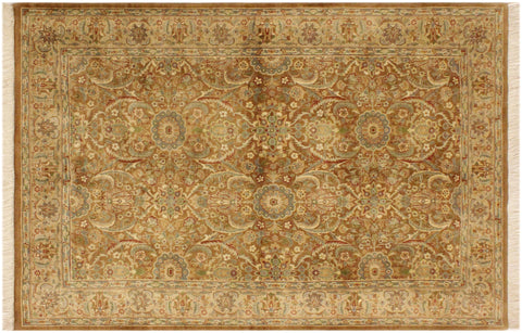 handmade Transitional Qaseem Bond Brown Tan Hand Knotted RECTANGLE 100% WOOL area rug 4x6