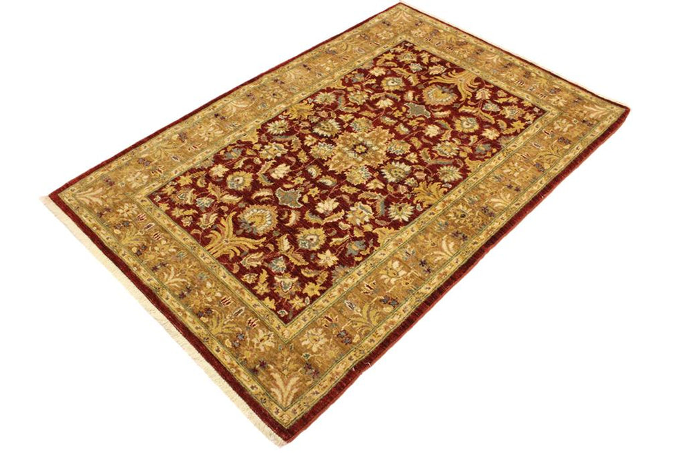 handmade Transitional Kafkaz Red Gold Hand Knotted RECTANGLE 100% WOOL area rug 4X6