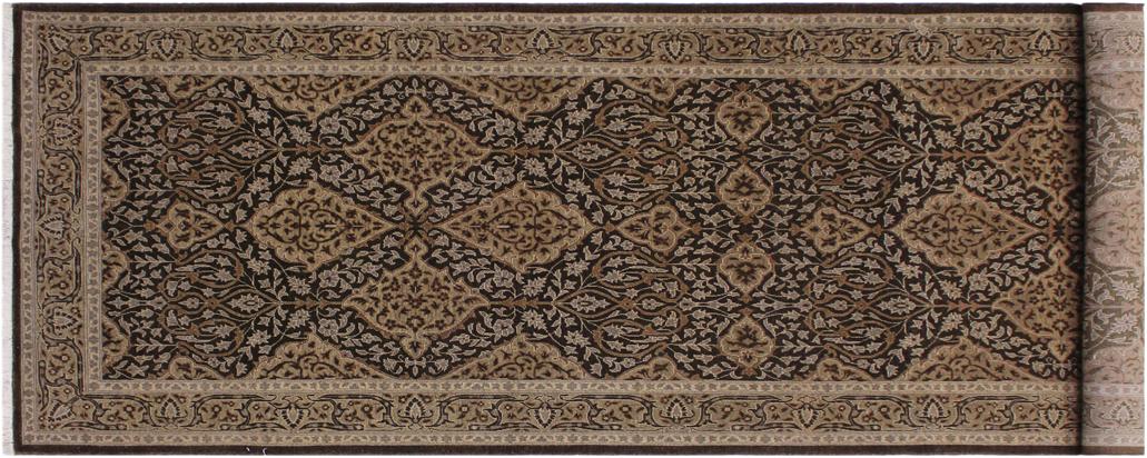 handmade Transitional Veg Dye Brown Gray Hand Knotted RUNNER 100% WOOL area rug 4'X11'