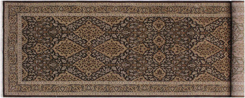 handmade Transitional Veg Dye Brown Gray Hand Knotted RUNNER 100% WOOL area rug 4' x 11'