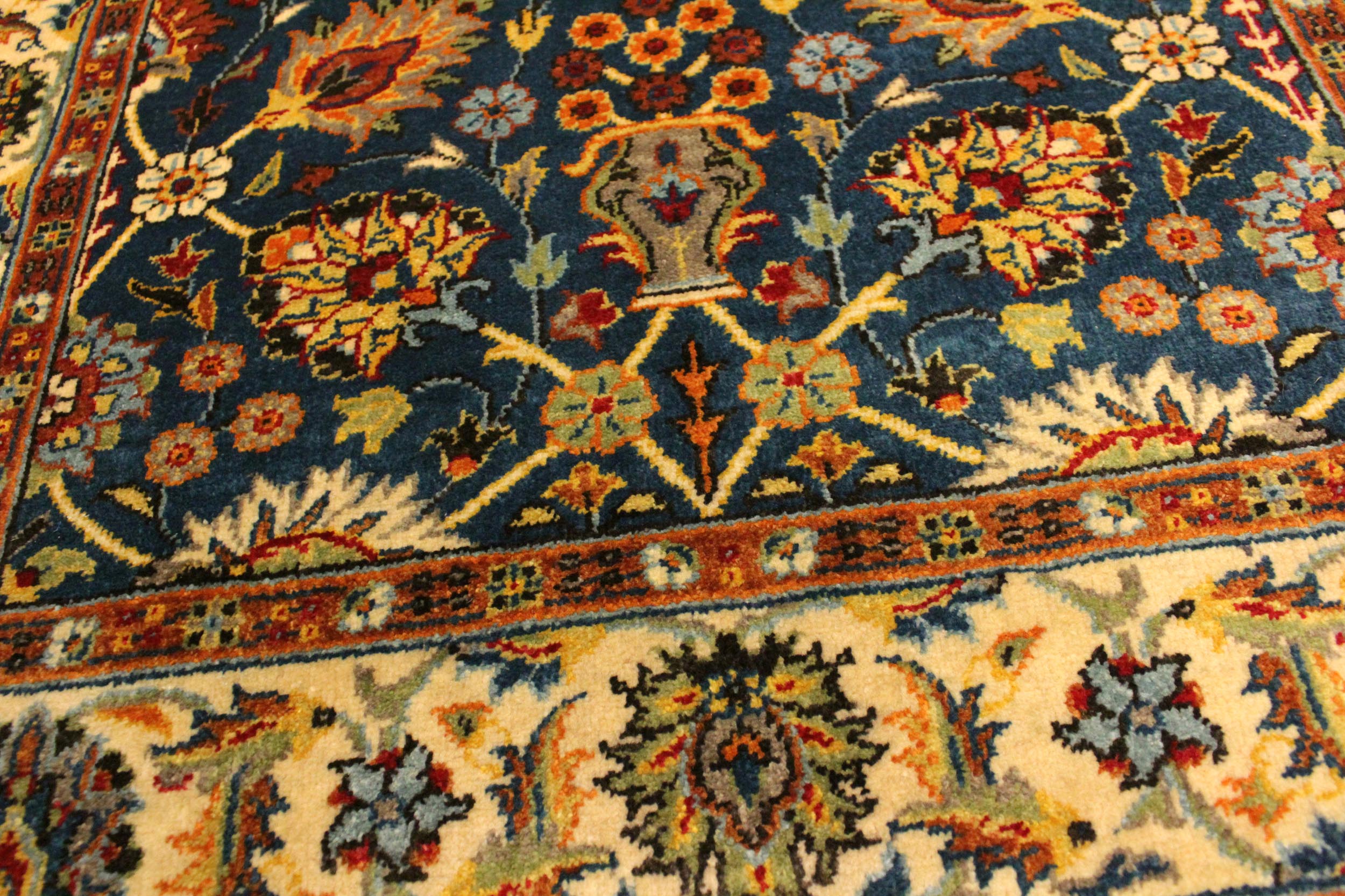 handmade Traditional Design Teal Ivory Hand Knotted RECTANGLE 100% WOOL area rug 3' x 5'