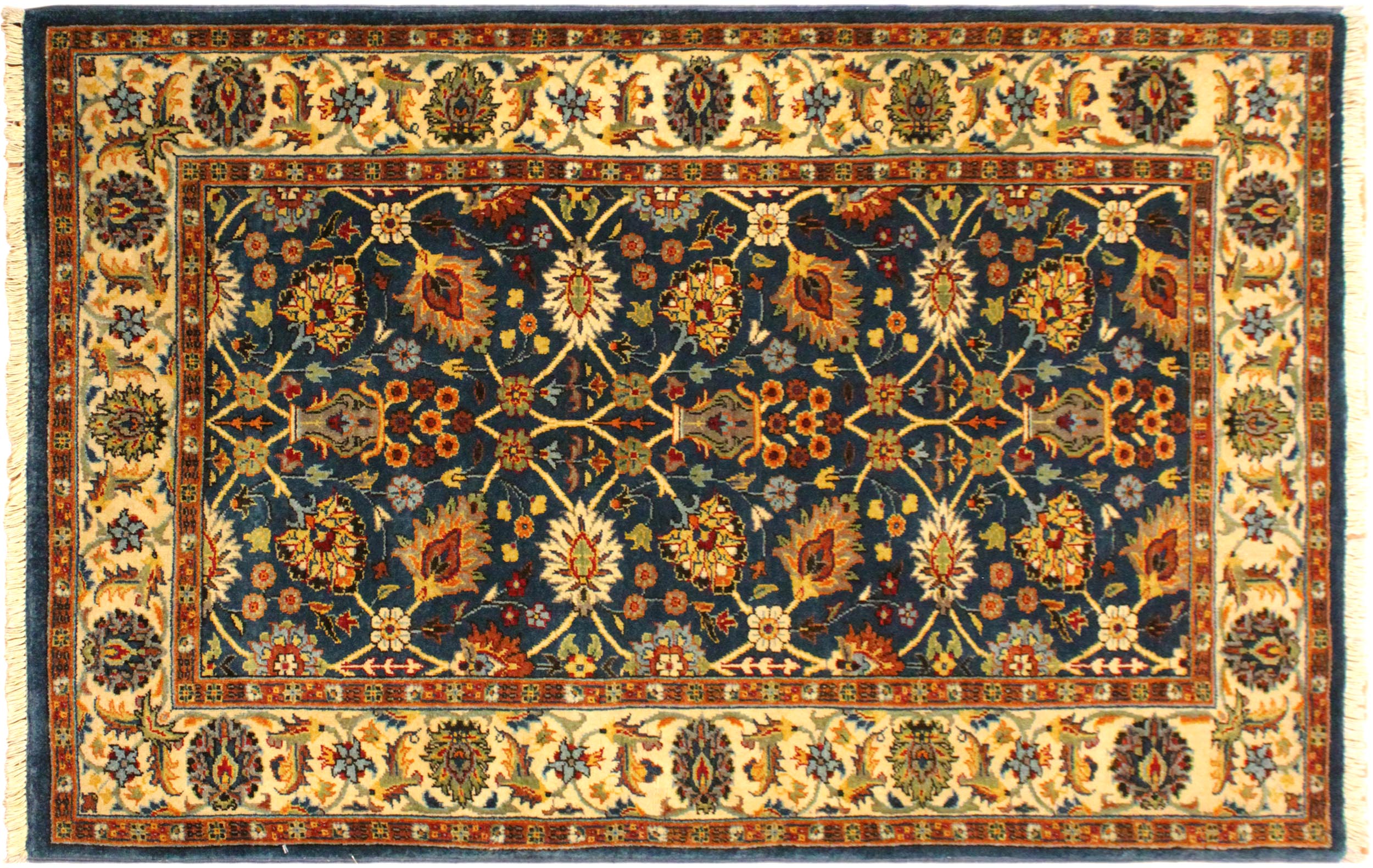 handmade Traditional Design Teal Ivory Hand Knotted RECTANGLE 100% WOOL area rug 3' x 5'