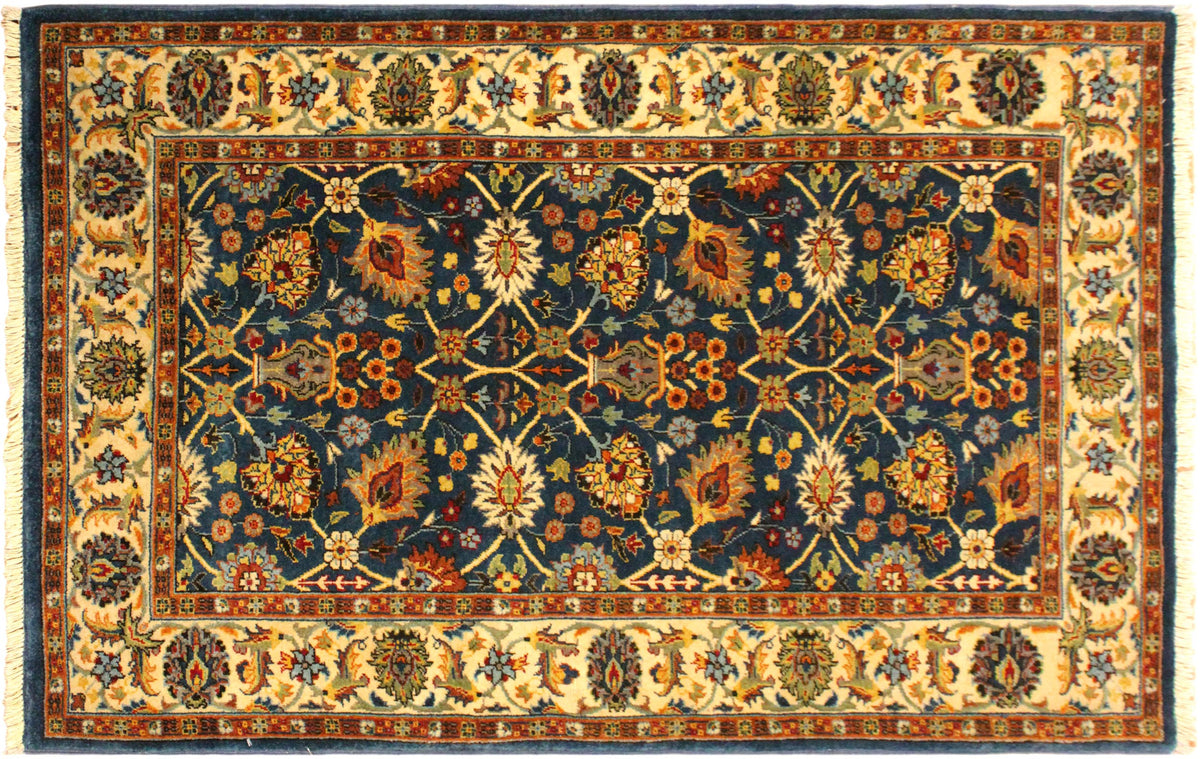 handmade Traditional Design Teal Ivory Hand Knotted RECTANGLE 100% WOOL area rug 3' x 5'