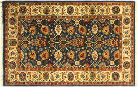 handmade Traditional Design Teal Ivory Hand Knotted RECTANGLE 100% WOOL area rug 3' x 5'