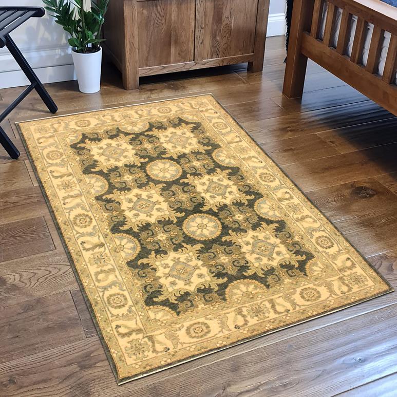 handmade Transitional Kafkaz Gray Ivory Hand Knotted RECTANGLE 100% WOOL area rug 4X6