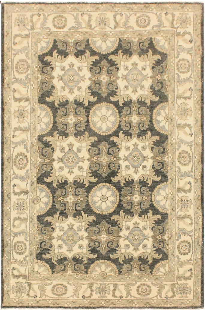 handmade Transitional Kafkaz Gray Ivory Hand Knotted RECTANGLE 100% WOOL area rug 4X6