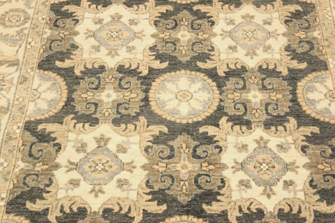 handmade Transitional Kafkaz Gray Ivory Hand Knotted RECTANGLE 100% WOOL area rug 4' x 6'