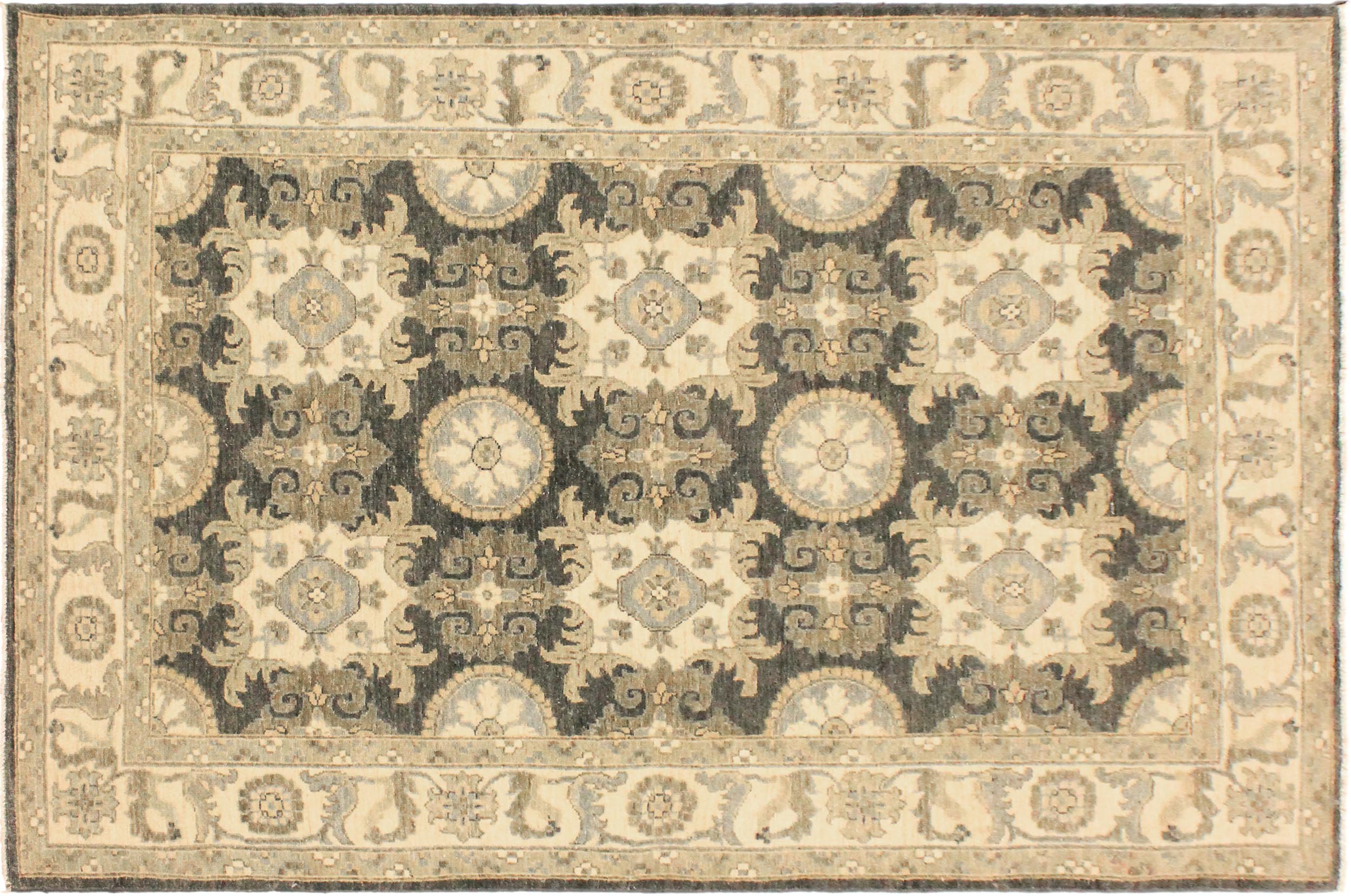 handmade Transitional Kafkaz Gray Ivory Hand Knotted RECTANGLE 100% WOOL area rug 4' x 6'