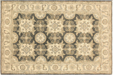 handmade Transitional Kafkaz Gray Ivory Hand Knotted RECTANGLE 100% WOOL area rug 4' x 6'