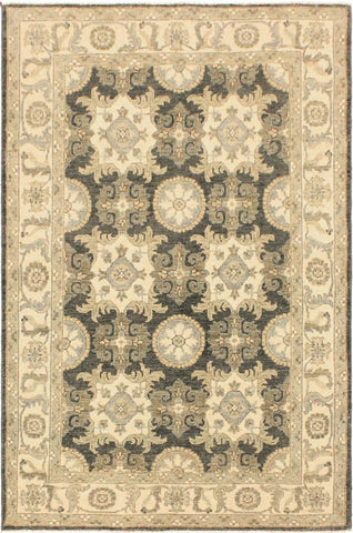 handmade Transitional Kafkaz Gray Ivory Hand Knotted RECTANGLE 100% WOOL area rug 4X6