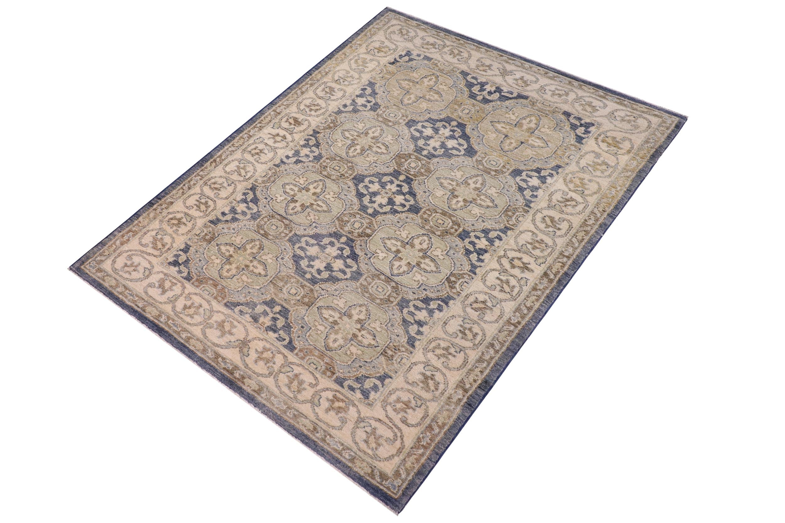 handmade Transitional Kafkaz Blue Tan Hand Knotted RECTANGLE 100% WOOL area rug 3' x 5'