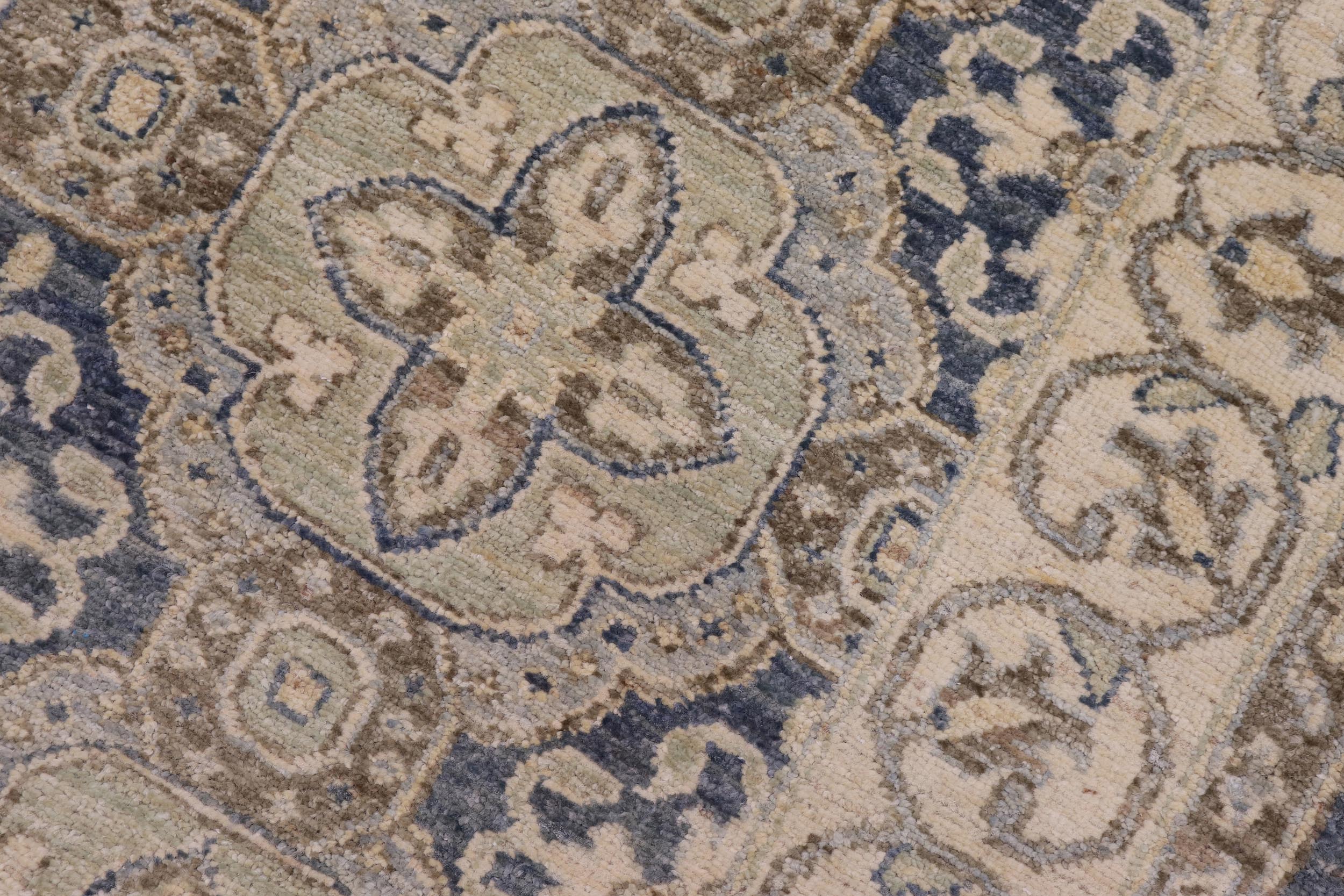 handmade Transitional Kafkaz Blue Tan Hand Knotted RECTANGLE 100% WOOL area rug 3' x 5'