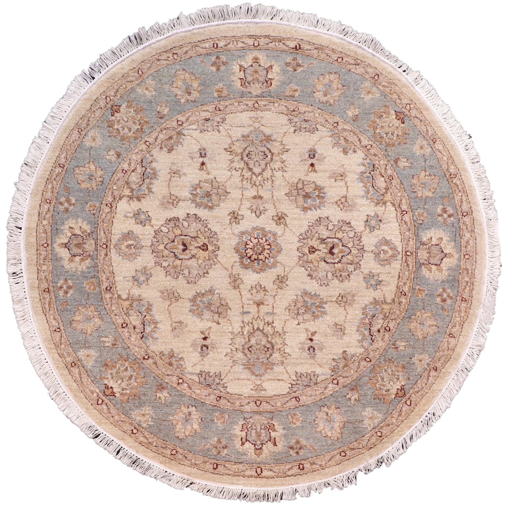 handmade Traditional Kafkaz Ivory Gray Hand Knotted ROUND 100% WOOL area rug 4' x 4'