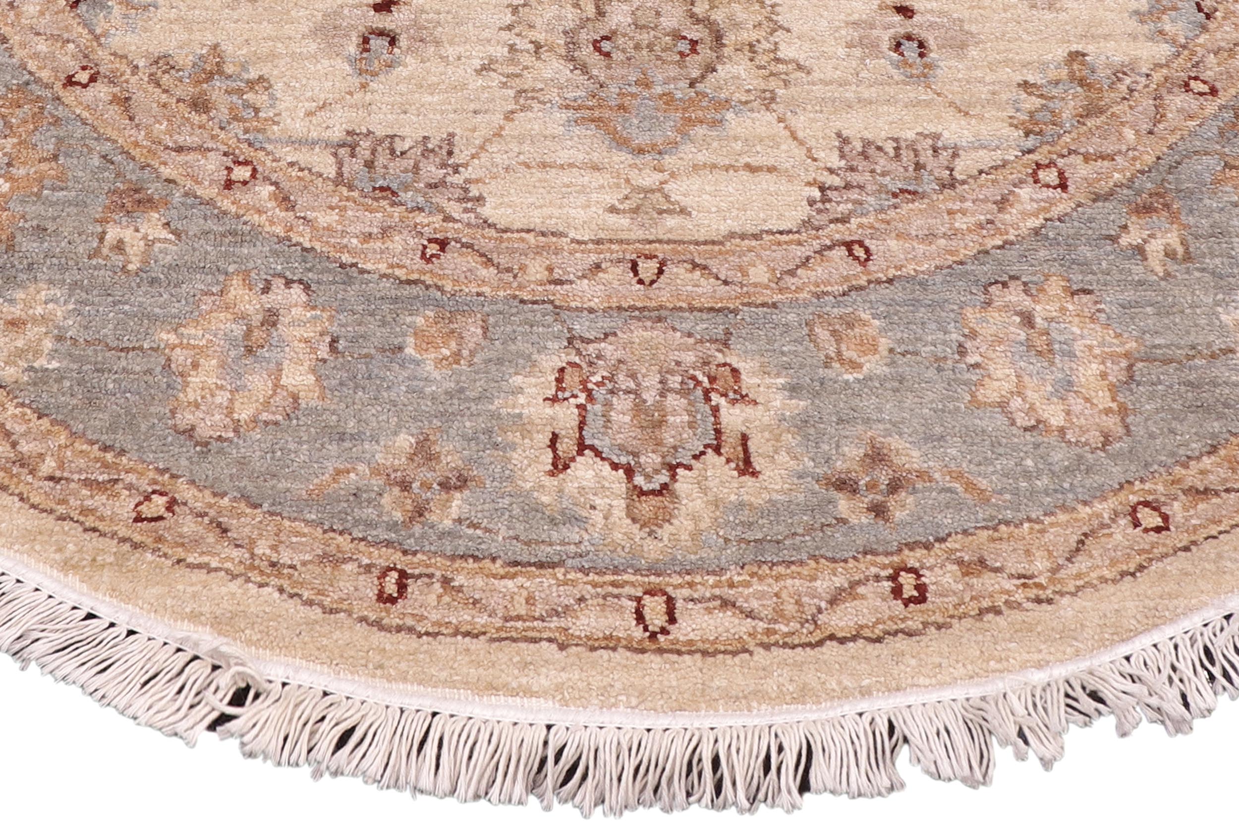 handmade Traditional Kafkaz Ivory Gray Hand Knotted ROUND 100% WOOL area rug 4' x 4'