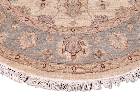 handmade Traditional Kafkaz Ivory Gray Hand Knotted ROUND 100% WOOL area rug 4' x 4'