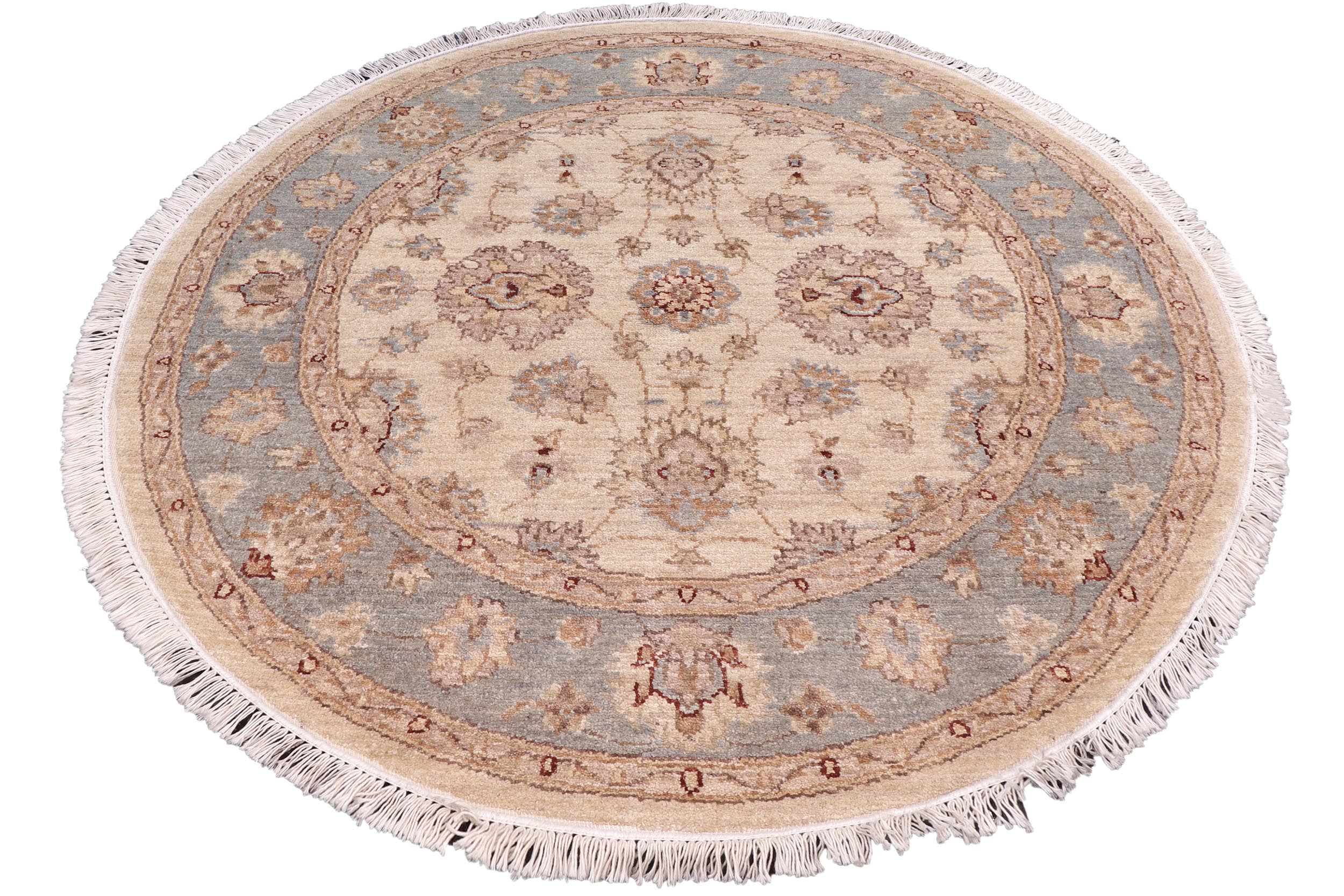 handmade Traditional Kafkaz Ivory Gray Hand Knotted ROUND 100% WOOL area rug 4' x 4'