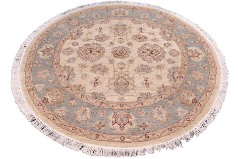 handmade Traditional Kafkaz Ivory Gray Hand Knotted ROUND 100% WOOL area rug 4' x 4'