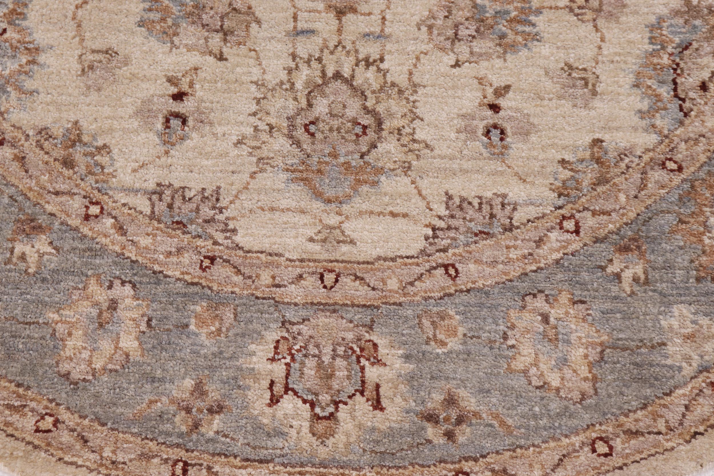 handmade Traditional Kafkaz Ivory Gray Hand Knotted ROUND 100% WOOL area rug 4' x 4'