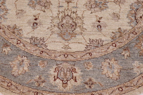 handmade Traditional Kafkaz Ivory Gray Hand Knotted ROUND 100% WOOL area rug 4' x 4'
