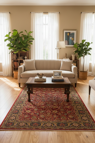 Turkish Knotted Istanbul Wesley Red/Blue Wool Rug - 6'3''X9'0''