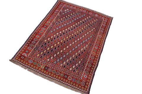 handmade Geometric Soumakh Rust Blue Hand-Woven RECTANGLE 100% WOOL area rug 6 x 8