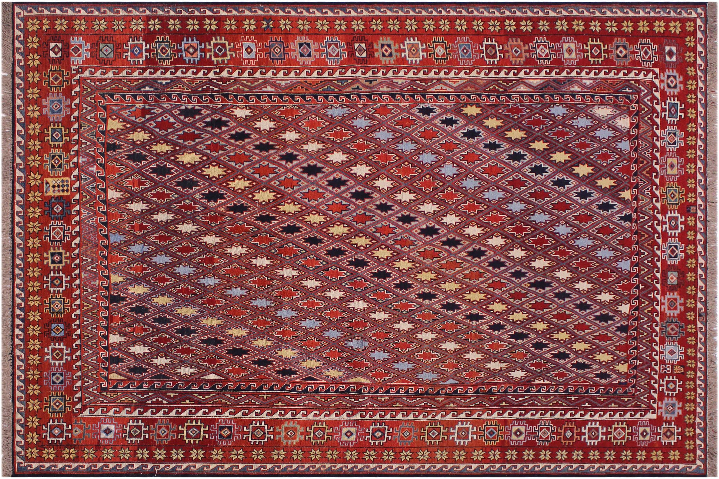 handmade Geometric Soumakh Rust Blue Hand-Woven RECTANGLE 100% WOOL area rug 6 x 8
