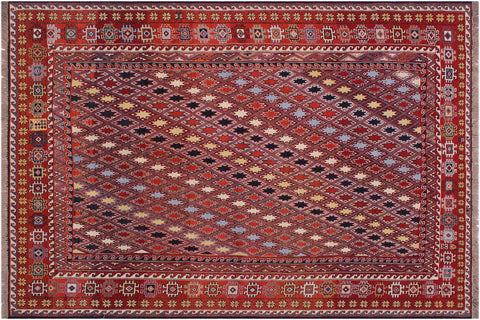 handmade Geometric Soumakh Rust Blue Hand-Woven RECTANGLE 100% WOOL area rug 6 x 8