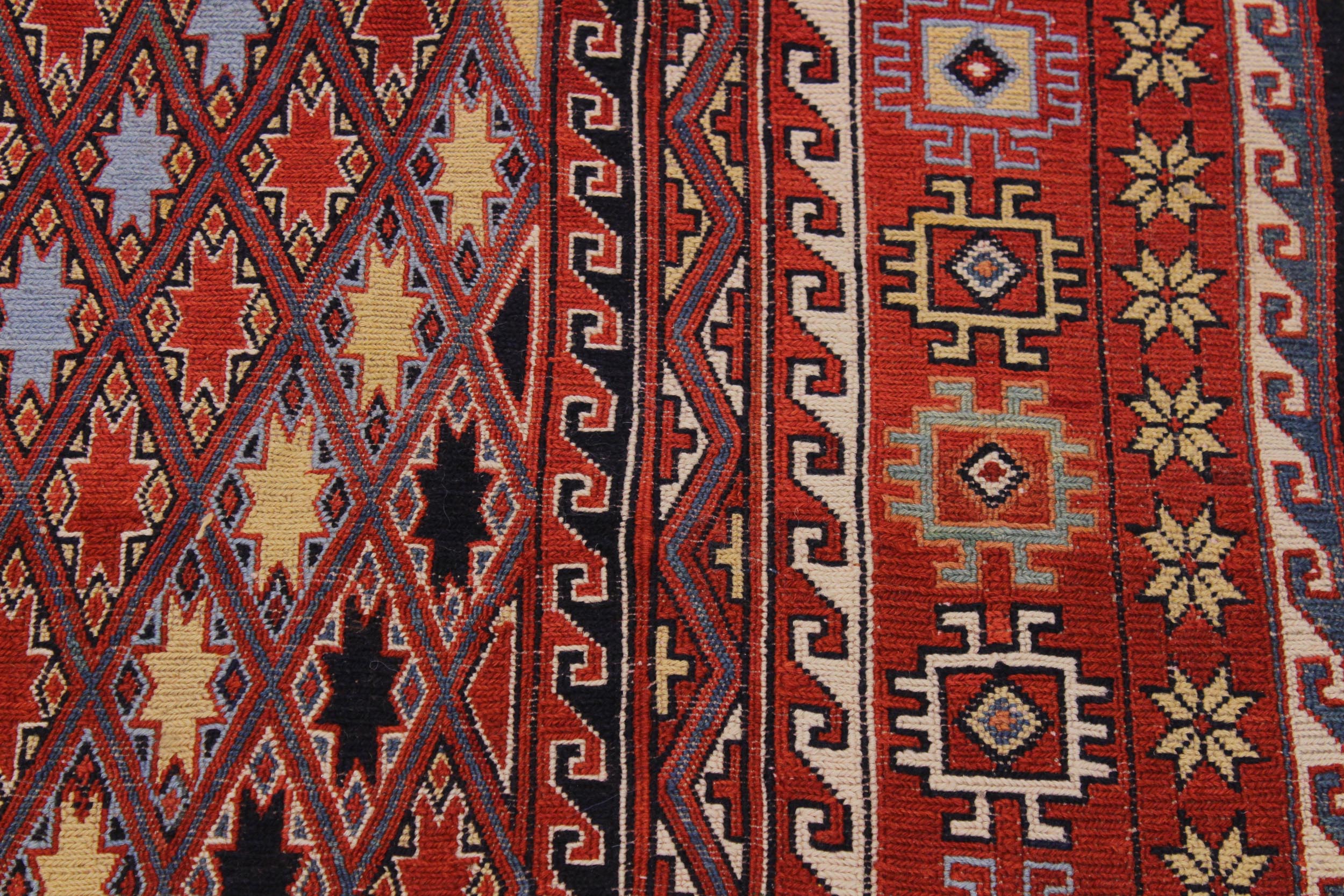 handmade Geometric Soumakh Rust Blue Hand-Woven RECTANGLE 100% WOOL area rug 6 x 8