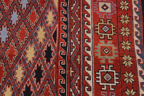 handmade Geometric Soumakh Rust Blue Hand-Woven RECTANGLE 100% WOOL area rug 6 x 8