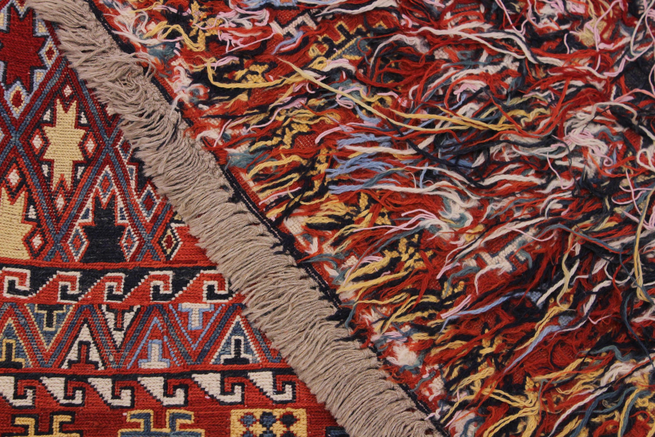 handmade Geometric Soumakh Rust Blue Hand-Woven RECTANGLE 100% WOOL area rug 6 x 8